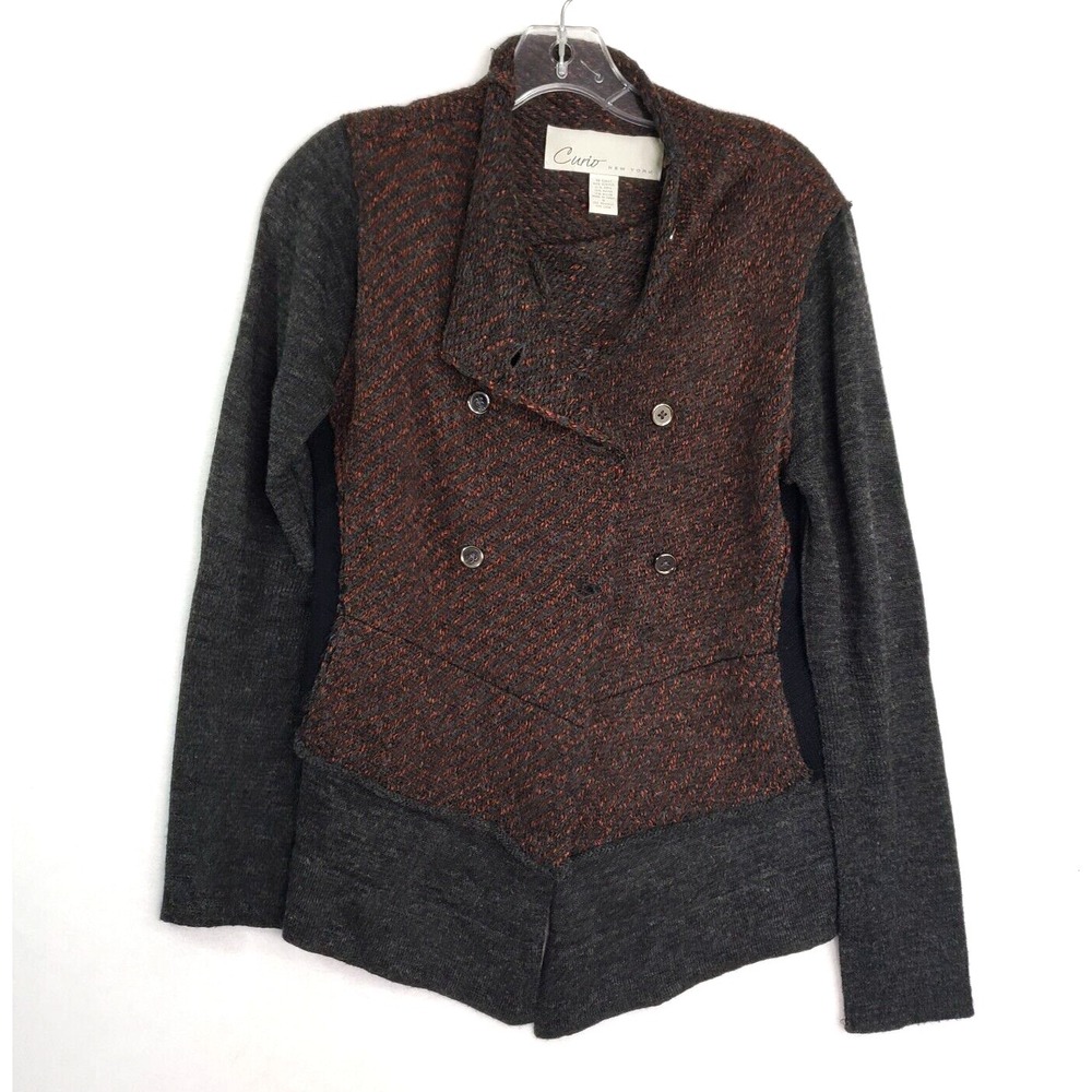 Curio New York Knit Jacket Womens M Mixed Media‎ Wool Herringbone Button Front